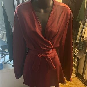 SHEIN Deep Red Wrap Blouse